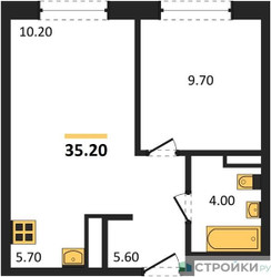 Планировка однокомнатной(квартира) площадью 35.2 квадратных метров в ЖК “ЖК Ольховый Квартал”