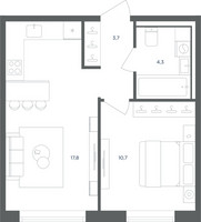 Планировка однокомнатной(квартира) площадью 36.5 квадратных метров в “ЖК Равновесие”