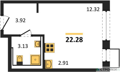 Планировка студии(квартира) площадью 22.28 квадратных метров в ЖК “ЖК Подольские кварталы”