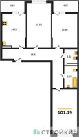Планировка трехкомнатной(квартира) площадью 101.19 квадратных метров в “ЖК Riga Hills (Рига Хиллс)”