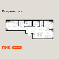 Планировка двухкомнатной(квартира) площадью 65.1 квадратных метров в “ЖК Саларьево парк”