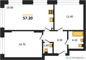 Планировка двухкомнатной(квартира) площадью 57.3 квадратных метров в “ЖК Вейв”