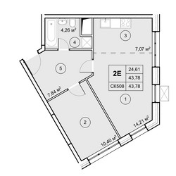 Планировка двухкомнатной(квартира) площадью 43.78 квадратных метров в ЖК “ЖК Экоград Новый Катуар”