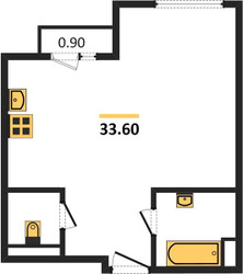 Планировка однокомнатной(квартира) площадью 33.6 квадратных метров в ЖК “ЖК Настроение”
