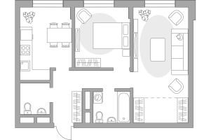 Планировка двухкомнатной(квартира) площадью 58.71 квадратных метров в “ЖК Живописный”