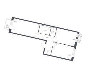 Планировка двухкомнатной(квартира) площадью 60.2 квадратных метров в ЖК “ЖК Рублевский Квартал”