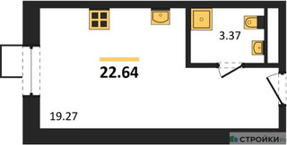 Планировка студии(квартира) площадью 22.64 квадратных метров в “ЖК CitiMix Новокосино (Ситимикс Новокосино)”