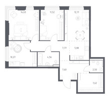 Планировка трехкомнатной(квартира) площадью 84.52 квадратных метров в “ЖК Пригород Лесное”