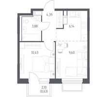 Планировка однокомнатной(квартира) площадью 35.07 квадратных метров в “ЖК Томилино Парк”