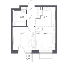 Планировка однокомнатной(квартира) площадью 35.07 квадратных метров в ЖК “ЖК Томилино Парк”