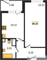 Планировка однокомнатной(квартира) площадью 38.22 квадратных метров в “ЖК Светлый мир БиоПолис”