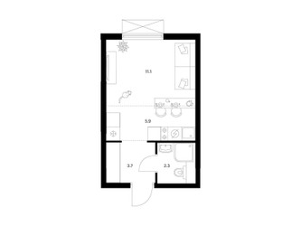 Планировка студии(квартира) площадью 23 квадратных метров в ЖК “ЖК Мичуринский Парк”