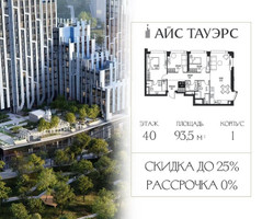 Планировка трехкомнатной(квартира) площадью 93.5 квадратных метров в “ЖК Айс Тауэрс”