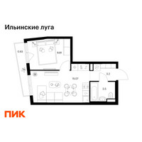 Планировка однокомнатной(квартира) площадью 32.51 квадратных метров в “ЖК Ильинские луга”
