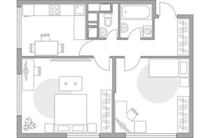 Планировка двухкомнатной(квартира) площадью 60 квадратных метров в “ЖК Бригантина”