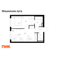 Планировка однокомнатной(квартира) площадью 35.3 квадратных метров в “ЖК Ильинские луга”