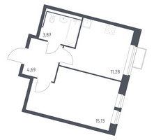 Планировка однокомнатной(квартира) площадью 34.97 квадратных метров в “ЖК Молжаниново”