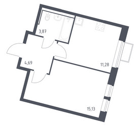 Планировка однокомнатной(квартира) площадью 34.97 квадратных метров в ЖК “ЖК Молжаниново”