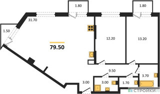 Планировка двухкомнатной(квартира) площадью 79.5 квадратных метров в “ЖК Sokolinn Park (Соколинн Парк)”