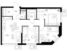 Планировка трехкомнатной(квартира) площадью 56.2 квадратных метров в “ЖК Кавказский бульвар 51”