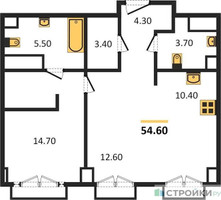 Планировка однокомнатной(квартира) площадью 54.6 квадратных метров в “ЖК Sydney City (Сидней Сити)”