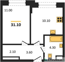 Планировка однокомнатной(квартира) площадью 31.1 квадратных метров в “Жилые кварталы Белый Град”