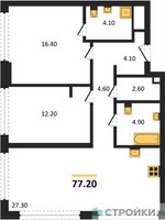 Планировка двухкомнатной(квартира) площадью 77.2 квадратных метров в “ЖК СТОУН Грэйн”