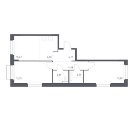 Планировка двухкомнатной(квартира) площадью 59.65 квадратных метров в ЖК “ЖК Новое Внуково”