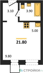 Планировка студии(квартира) площадью 21.8 квадратных метров в ЖК “ЖК Лесная Отрада”