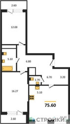 Планировка двухкомнатной(квартира) площадью 75.6 квадратных метров в ЖК “Квартал Филатов луг”