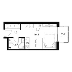 Планировка студии(апартаменты) площадью 27.9 квадратных метров в ЖК “ЖК Аквилон Signal (Аквилон Сигнал)”