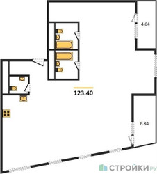 Планировка трехкомнатной(квартира) площадью 123.4 квадратных метров в ЖК “Жилой квартал Кутузов Град”