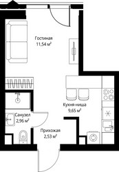 Планировка студии(квартира) площадью 26.68 квадратных метров в ЖК “ЖК Джойс”