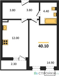 Планировка однокомнатной(квартира) площадью 40.1 квадратных метров в ЖК “ЖК Прокшино”