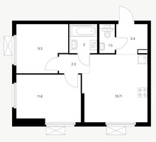 Планировка двухкомнатной(квартира) площадью 50.91 квадратных метров в “ЖК Первый Дубровский”