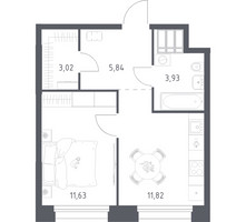 Планировка однокомнатной(апартаменты) площадью 36.24 квадратных метров в “ЖК Апарт-отель Тропарево парк”