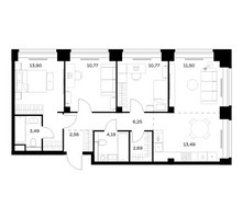 Планировка трехкомнатной(квартира) площадью 79.61 квадратных метров в “ЖК НОВА”