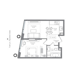 Планировка однокомнатной(квартира) площадью 44.48 квадратных метров в ЖК “ЖК Преображенская Площадь”