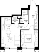 Планировка однокомнатной(квартира) площадью 42.1 квадратных метров в “ЖК СЕТ”