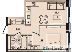 Планировка однокомнатной(квартира) площадью 38.3 квадратных метров в “ЖК Republic (Репаблик)”