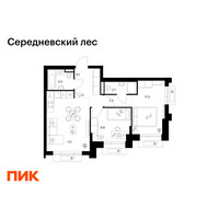 Планировка двухкомнатной(квартира) площадью 51.8 квадратных метров в “ЖК Середневский лес”