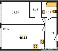 Планировка однокомнатной(апартаменты) площадью 46.12 квадратных метров в “ЖК Insider (Инсайдер)”