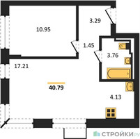 Планировка однокомнатной(квартира) площадью 40.79 квадратных метров в “ЖК Молжаниново”