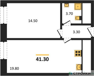 Планировка однокомнатной(квартира) площадью 41.3 квадратных метров в ЖК “ЖК ЗИЛАРТ”