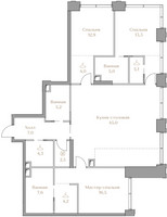 Планировка трехкомнатной(квартира) площадью 132.6 квадратных метров в “ЖК Коллекция Лужники”