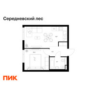 Планировка однокомнатной(квартира) площадью 35 квадратных метров в “ЖК Середневский лес”