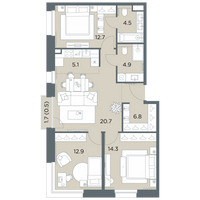 Планировка 4+ комнатной(квартира) площадью 82.4 квадратных метров в “ЖК Станиславский”