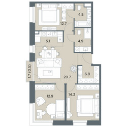Планировка 4+ комнатной(квартира) площадью 82.4 квадратных метров в ЖК “ЖК Станиславский”