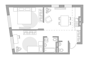Планировка трехкомнатной(квартира) площадью 56.81 квадратных метров в “ЖК Аникеевский”