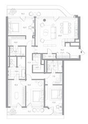 Планировка трехкомнатной(квартира) площадью 210.9 квадратных метров в ЖК “Клубный дом PHANTOM (Фантом)”